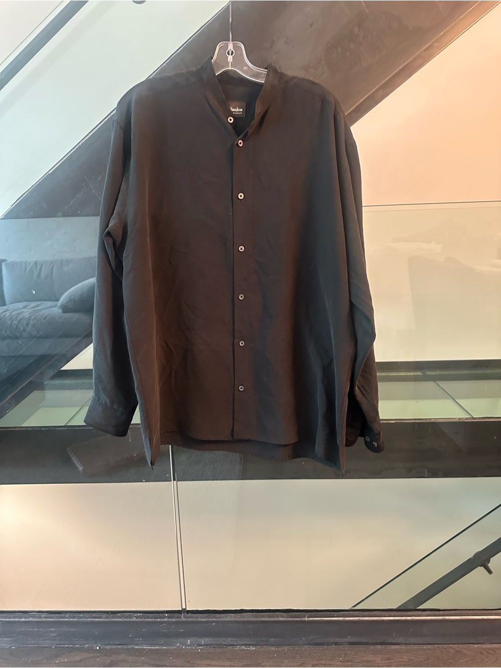 Neiman Marcus Silk Black Long-Sleeve Casual Button-Down Shirt